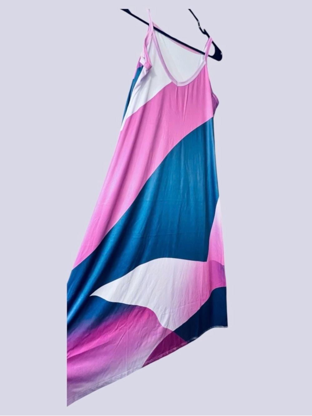 Colorblock Pink Teal White Asymmetrical Maxi Dress Size XL NWOT